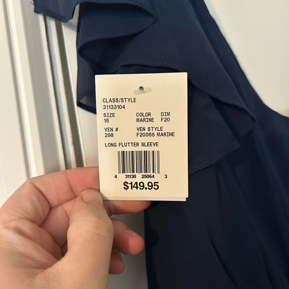 David's Bridal Blue Maxi Gown with Flutter Sleeves for Weddings - Picture 4 of 5
